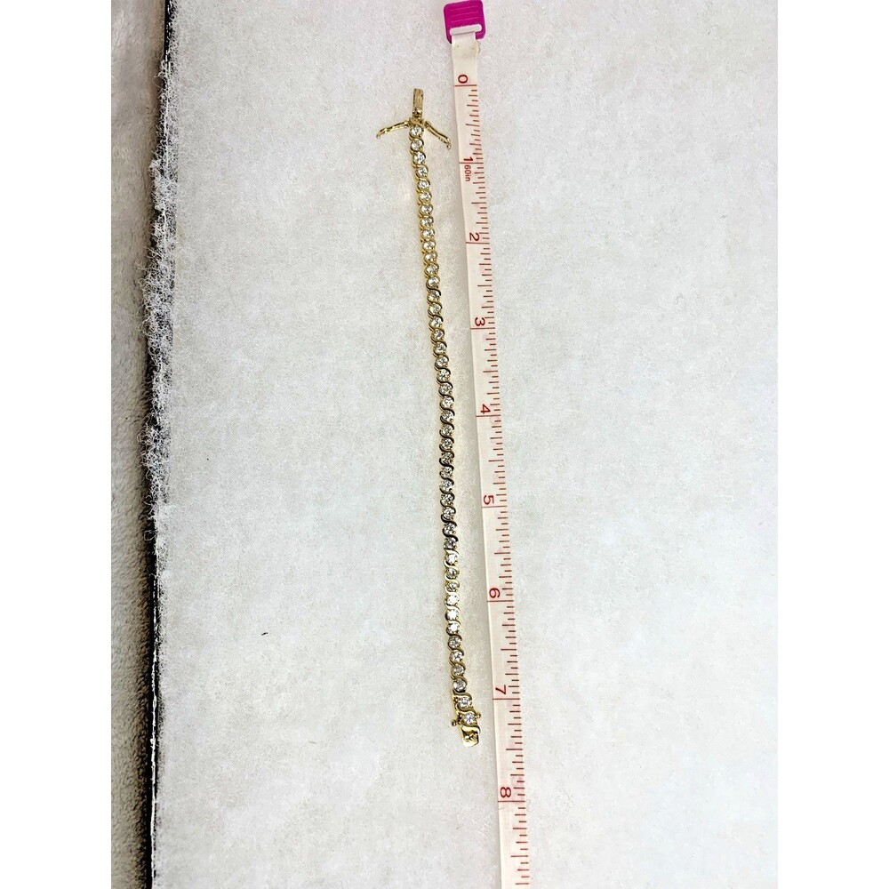 DBJ 925 Sterling Silver Gold Tone Tennis Bracelet CZ Prong Set 7" Vintage Signed - Picture 8 of 14